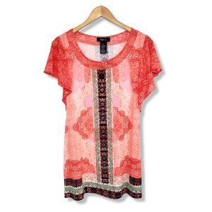 Style and Co Coral Patterned Short-sleeve Tunic Top Size Small